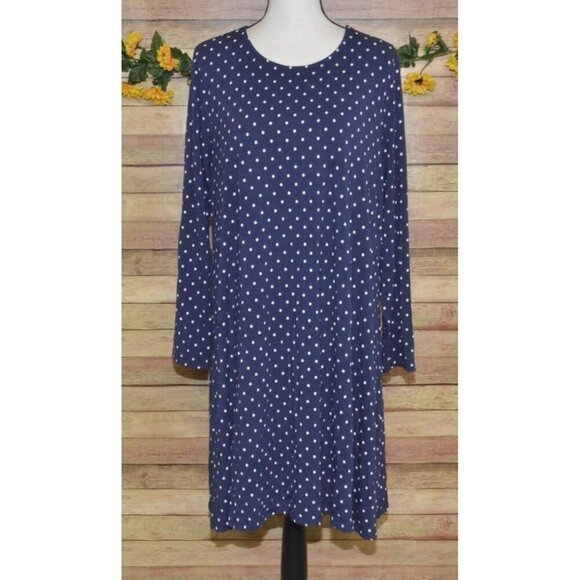 Old Navy XL Women Swing Dress Navy Blue Knit Polka Dot Stretch Casual Preppy - Picture 1 of 9